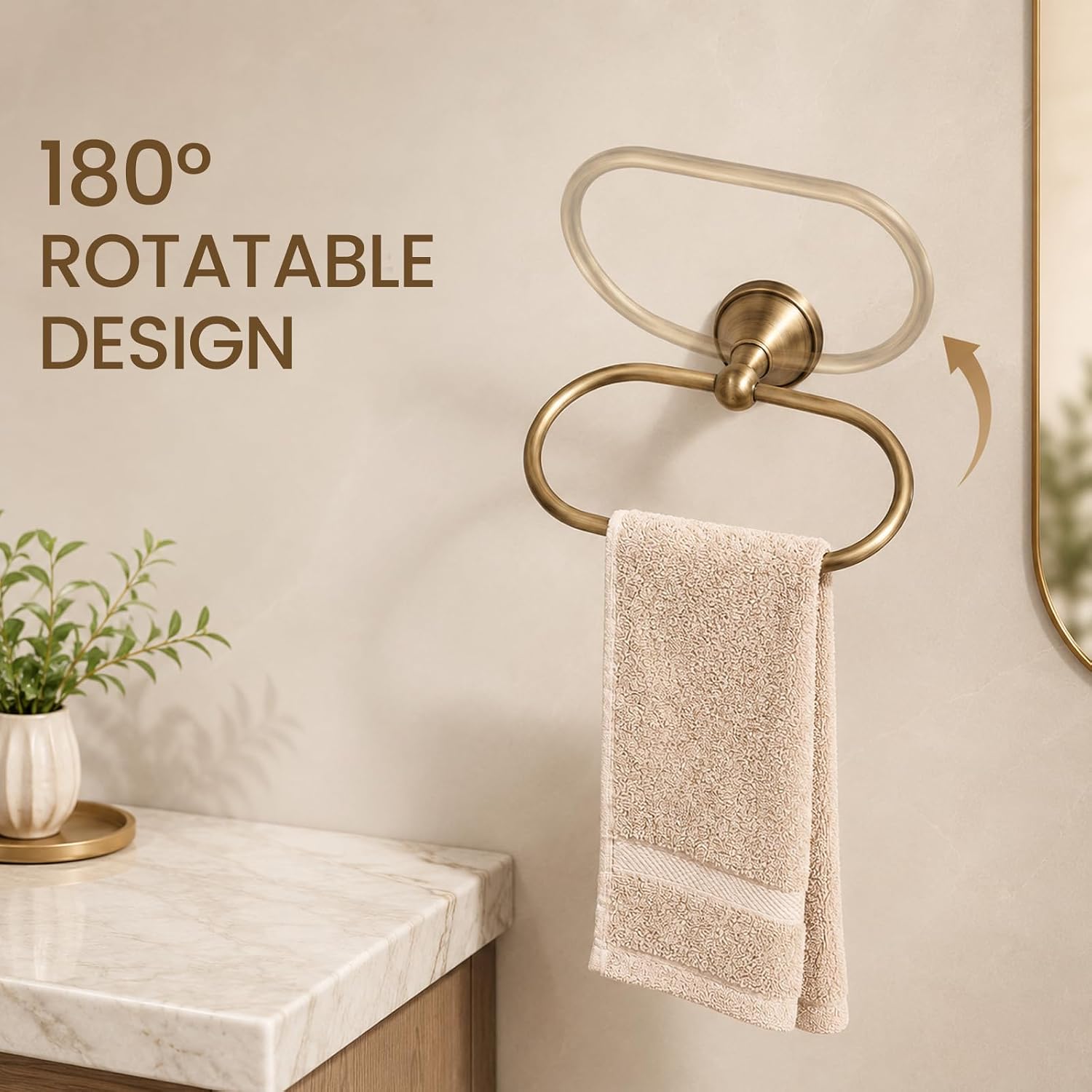 2 Pcs Toilet Paper Holder & Brass Towel Ting, Antique Brass Bathroom Bccessories Wall Mounted Gold Bathroom Hardware for Bathroom, Powder Room & Home Decor image 4