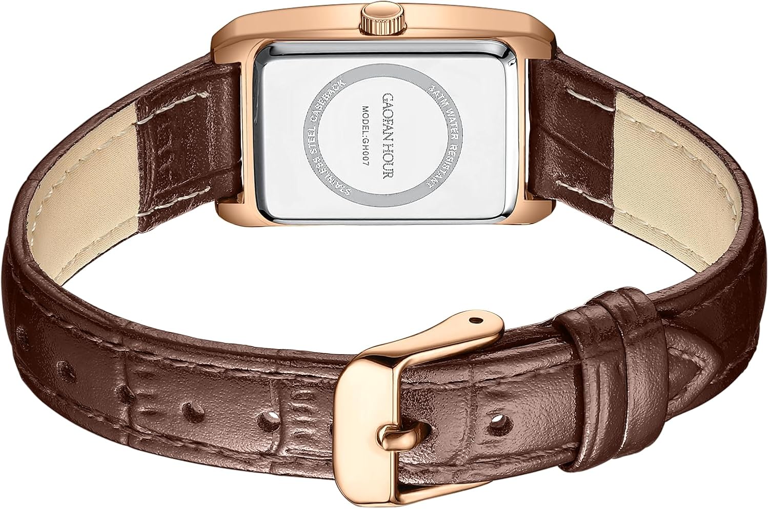 GAOFAN HOUR Gold Watches for Women with Casual Leather Straps, Rectangular Retro Case Roman Dial Gold Watch Waterproof - Image 3