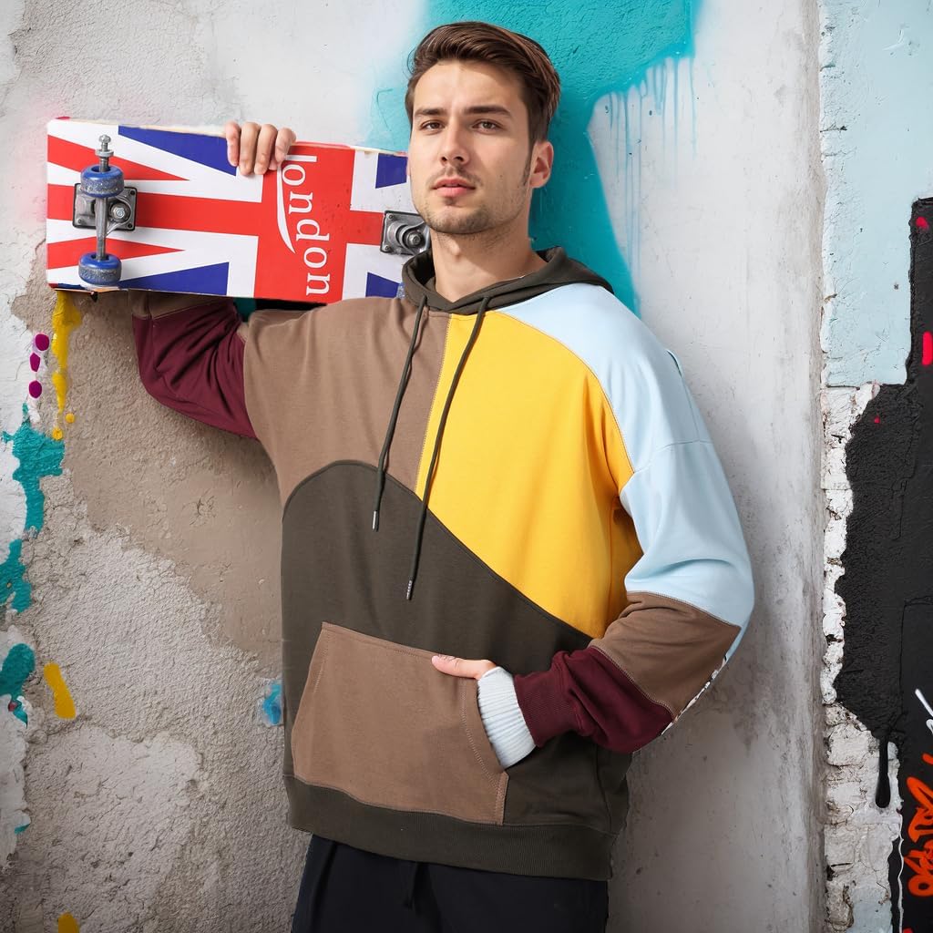 Men's Hoodie Streetwear Hip Hop Hoodies Sweatshirt Contrast Color Long Sleeve Pullover - Image 4