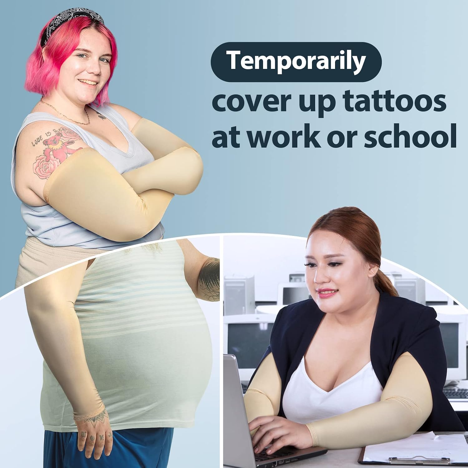 Crowye 8 Pieces Plus Size Full Arm Sleeves Tattoo Cover up Cooling UV Sun Protection Tattoo Arm Sleeve Compression Covers