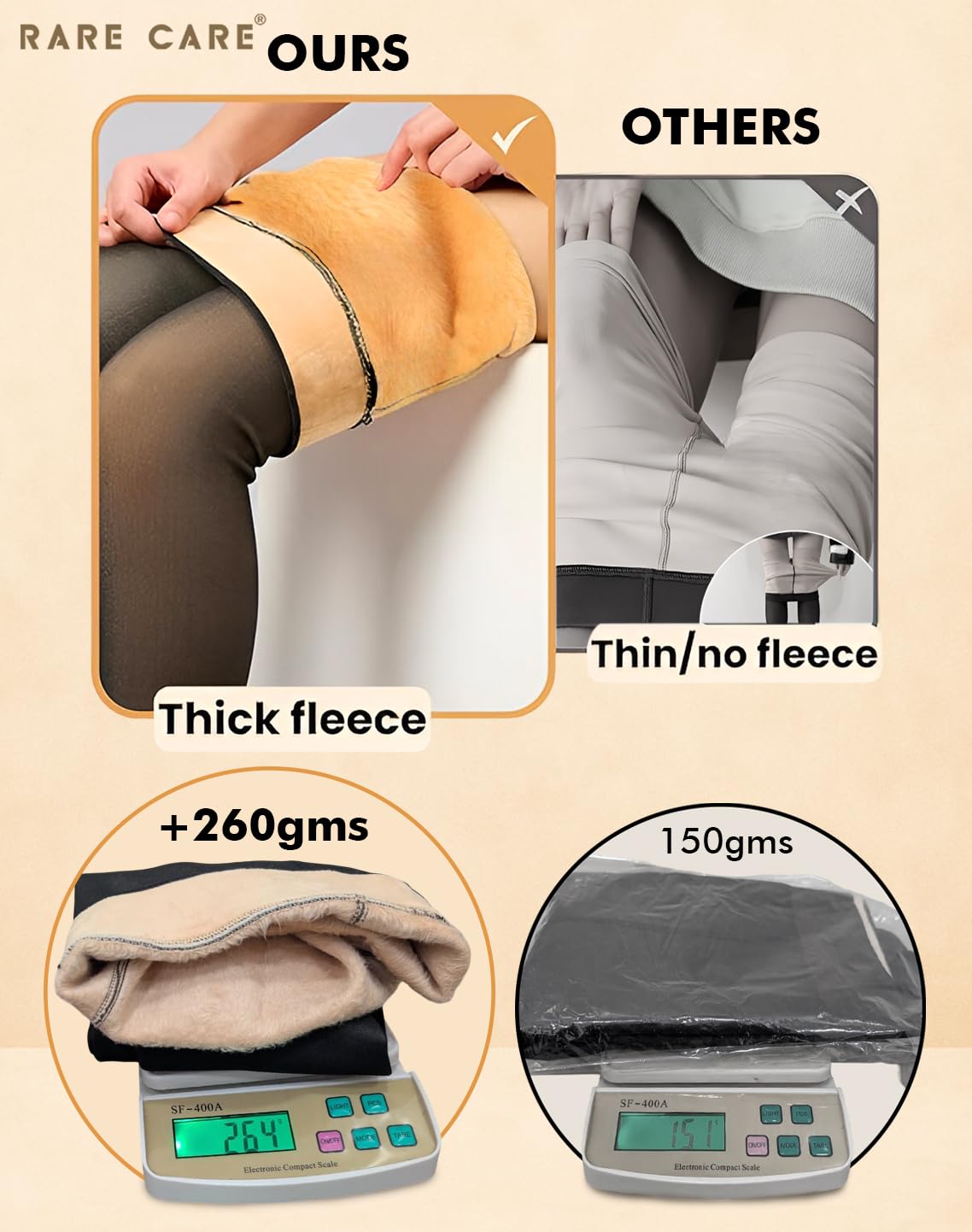 RARECARE Stockings for Girls | Winter Warm Thermal Dual Tone Fleece | Thermal Wear for Women Set | Waist Size : 26 to 34 | Stretchable | Upto 0 DEGRE Celsius | 1 Year Warranty of Fabric | Black - Image 3 thumbnail