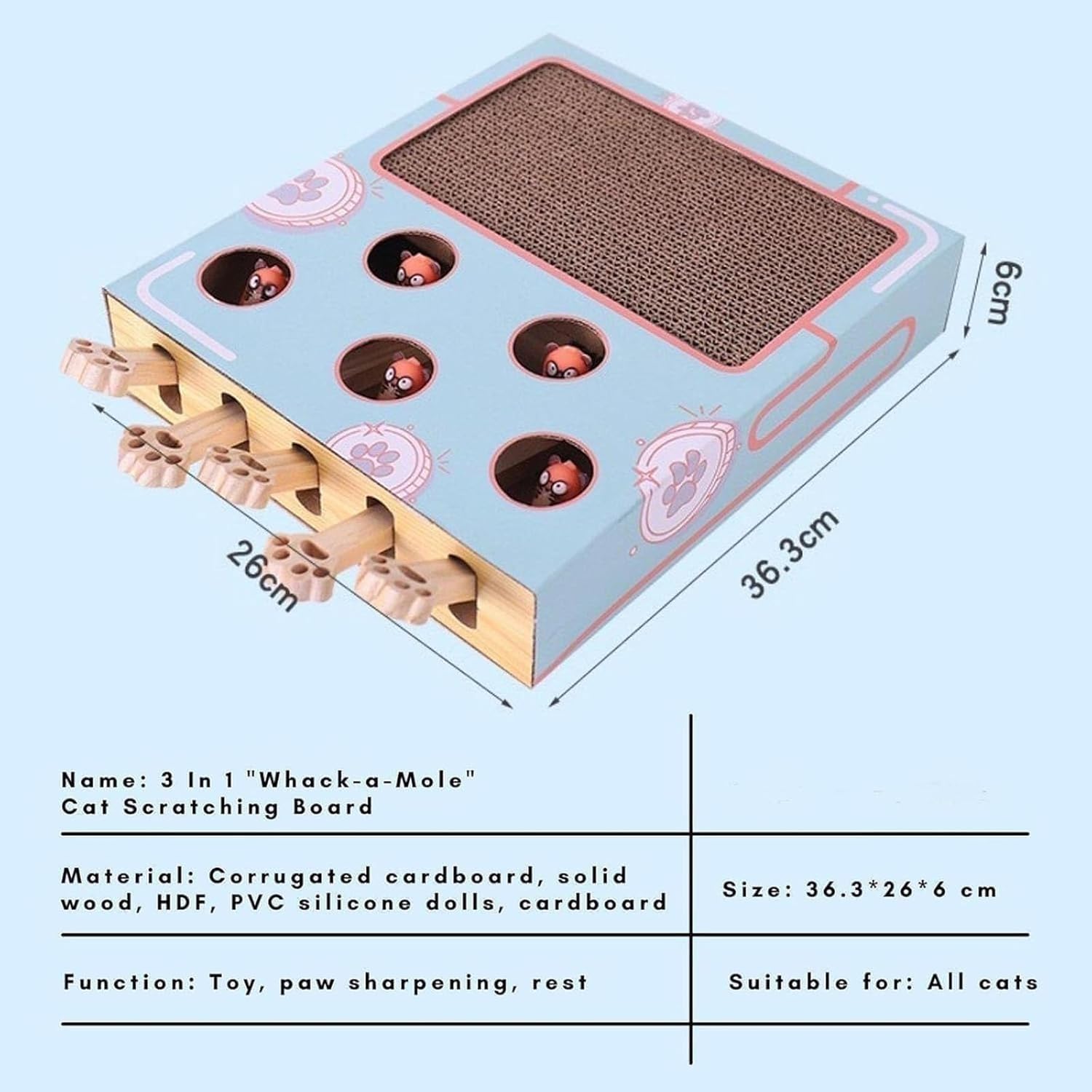 Giocattolo per Gatti Miaofairy, Giocattolo per Gatti Miaofairy in Legno, Miaofairy Whack-A-Mole, Tiragraffi E Giocattolo 3 in 1, Giocattoli per Gatti da Interno
