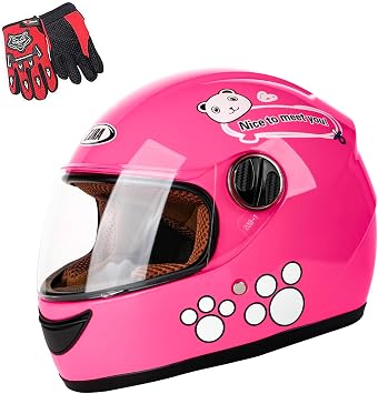 Kids Motorcycle Helmet with Panda Design and Racing Gloves Set, DOT Certification