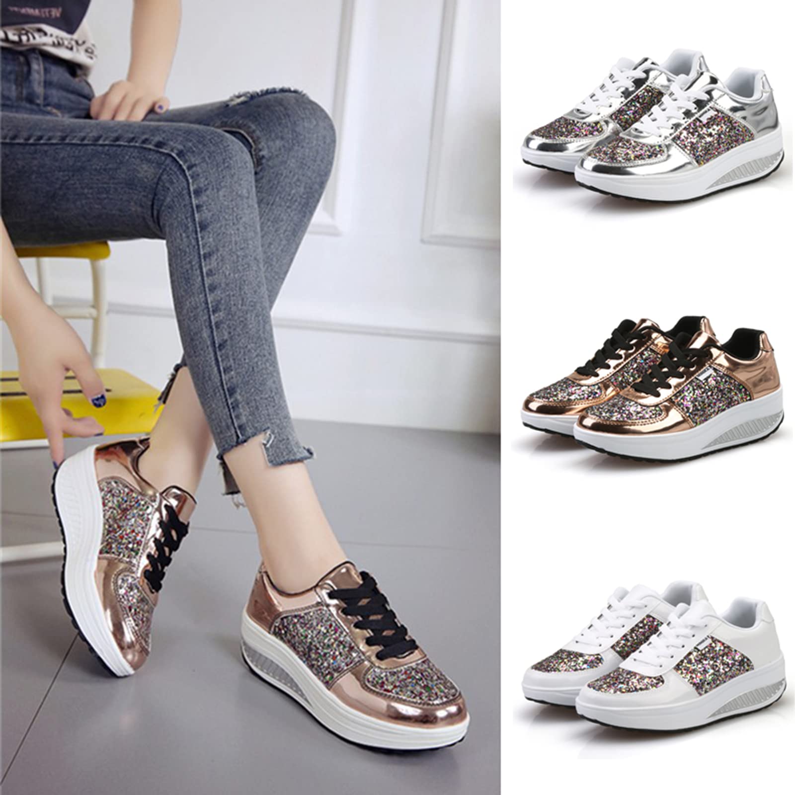 Scarpe casual da donna Bling Fashion Platform Sneakers Paillettes Shake Scarpe da ginnastica da donna
