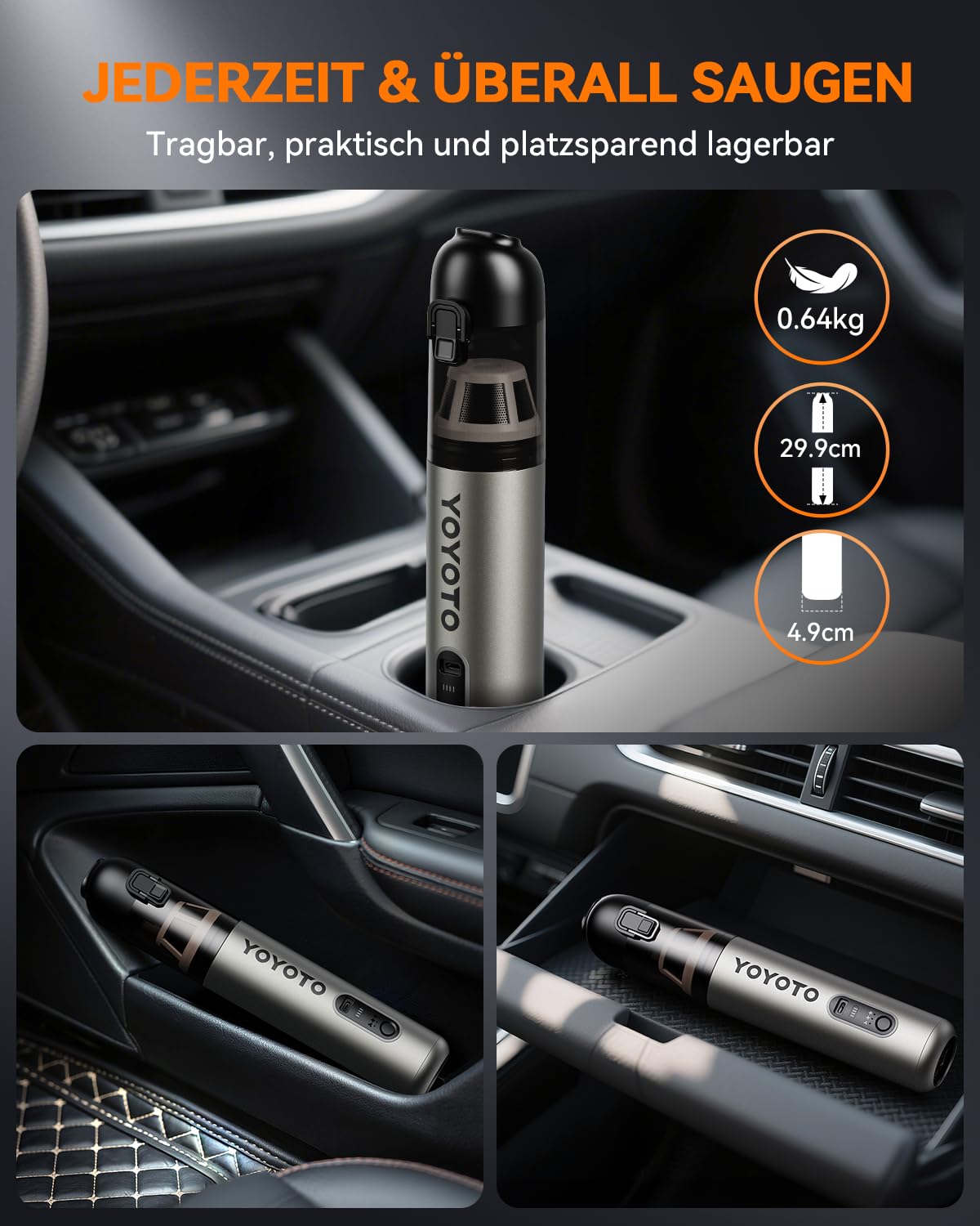 Akku-Autostaubsauger, 4-in-1 Handstaubsauger mit 21000Pa Saugkraft