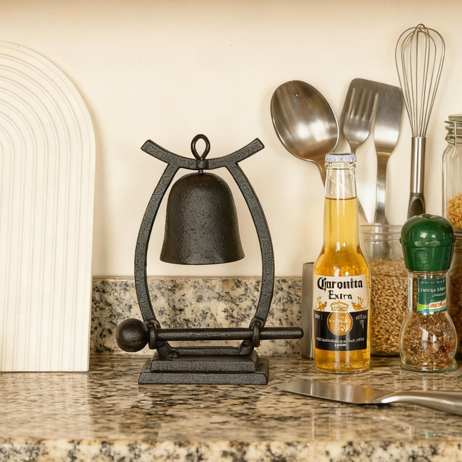 Sungmor Cast Iron Dinner Bell with Striker - Vintage Tabletop Service Bell for Home, Office, Restaurant, or Bar - Rustic Farmhouse Decorative Ornament with Clear Ringing Sound