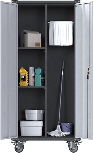 Rolling Tool Cabinet with Wheels, Small Metal Storage Cabinet with 1 Drawer and Shelves, Metal Cabinet with Lockable Door for Garage, Home, Office