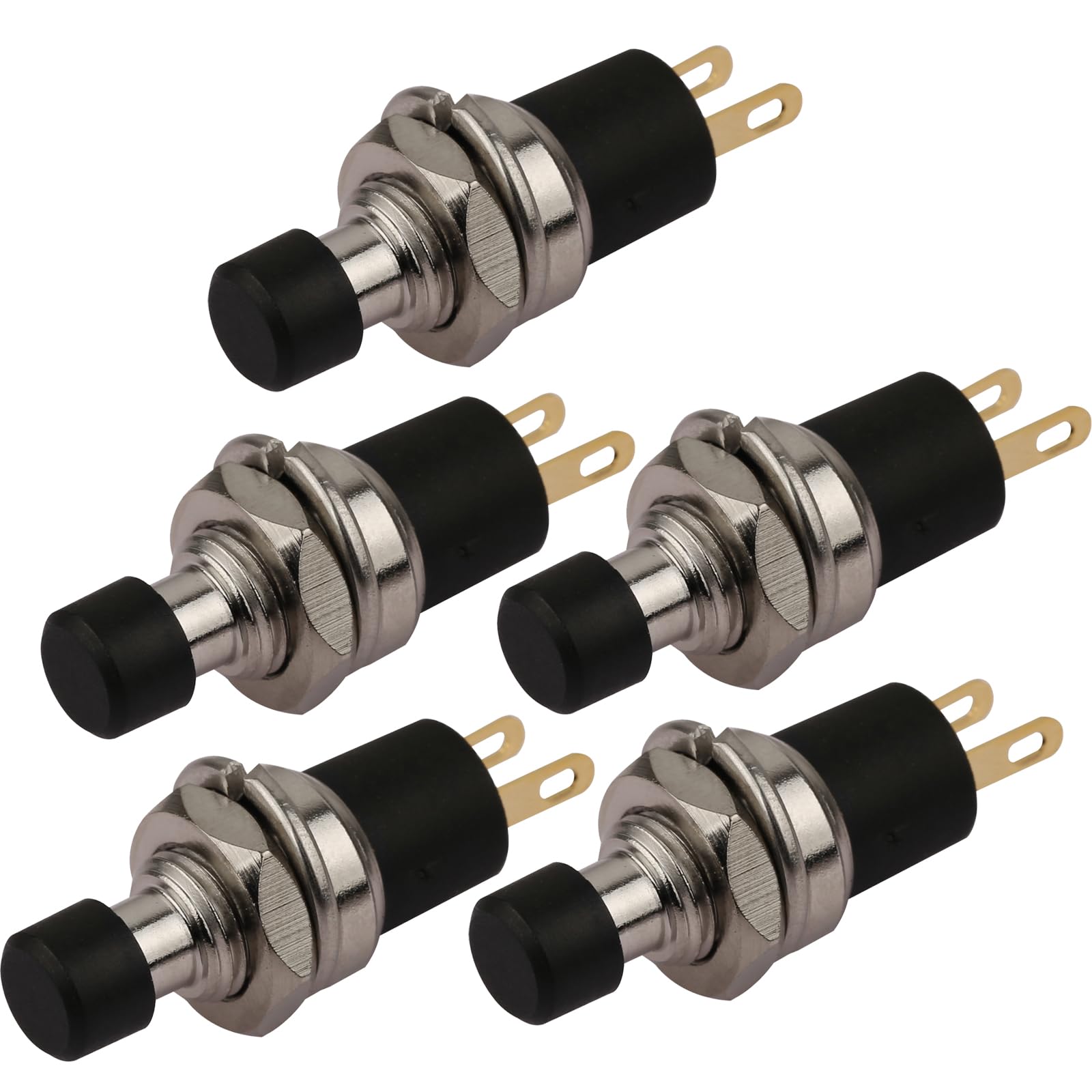 CLDIY 5Pcs Self-locking SPST Latching Type Dash ON/OFF Black Push Button Switch AC 250V/3A