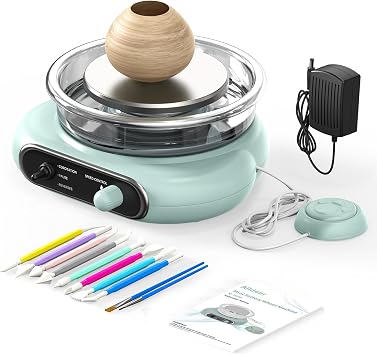 Mini Pottery Wheel Machine Kit, Electric Clay Wheel with Foot Pedal, Turntable Rotation Ceramic Adjustable Speed, Tiny Clay Spinner Tools for Ceramic Pottery Making, Pottery kit for Kids and Adults