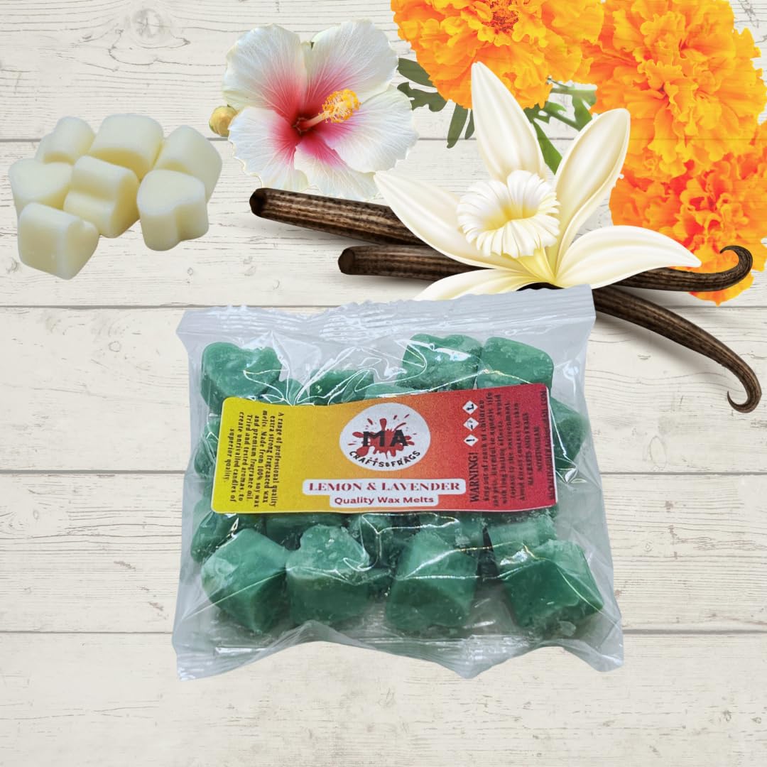 Ma Crafts&Frags Multicolour 20 X Highly Scented Wax Melts Mini Hearts Handmade, Cruelty Free, Vegan Many Fragrances (Lemon & Lavender)