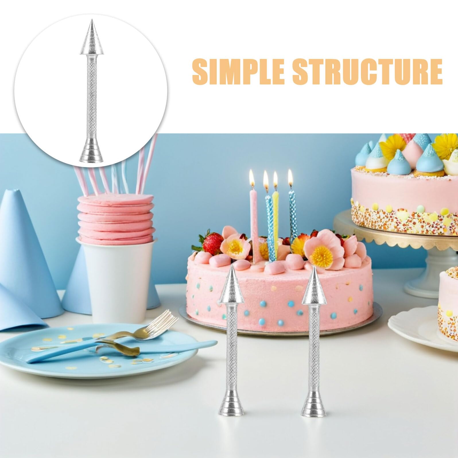 Juego de 8 Varillas para Decorar Pasteles de Aleación de Aluminio Plateadas Soporte Cónico Estable Boquillas para Glaseado Precisas Utensilios para Repostería y Decoración de