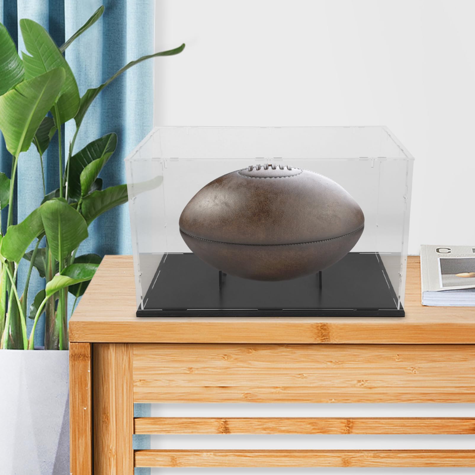 Amosfun Scatola Trasparente Per Palloni Da Rugby Acrilico Espositore Antipolvere Con Base Stabile e Sportivi