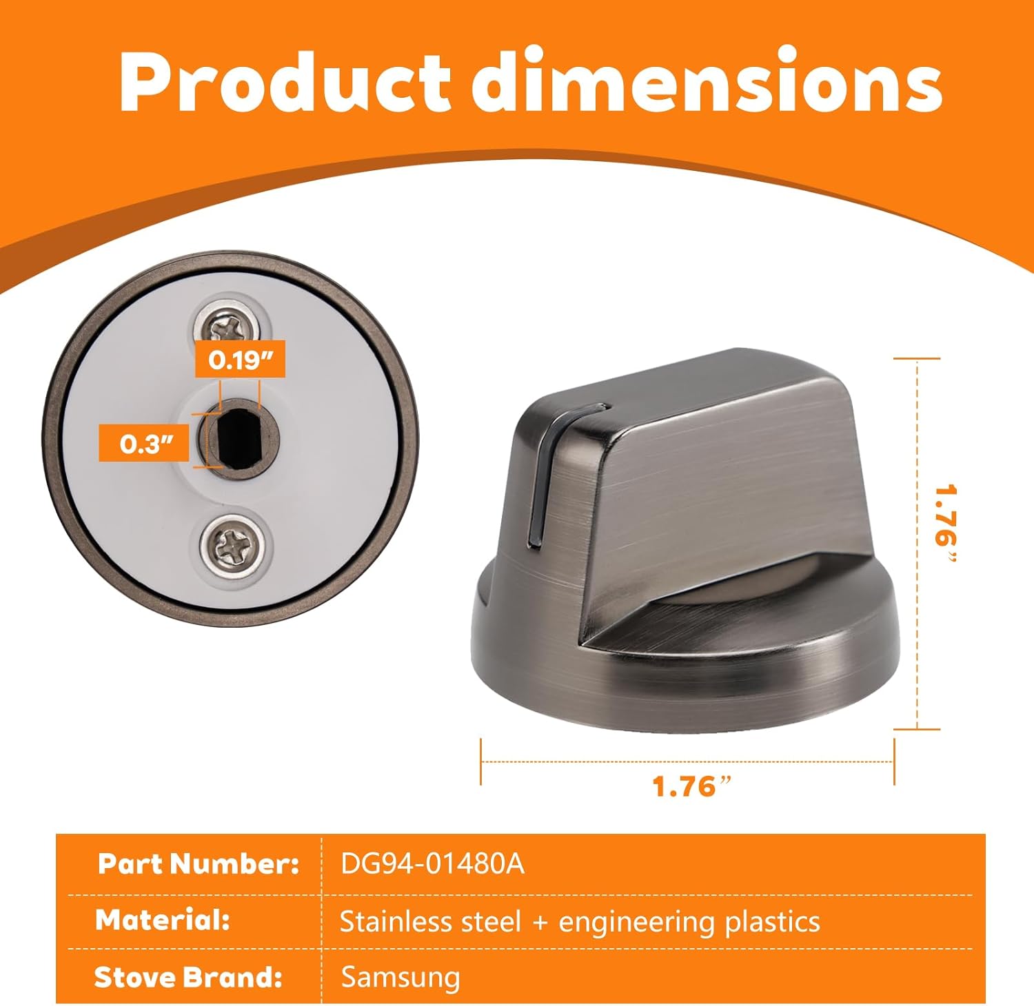 5 Pack DG94-01480A for Samsung Stove Knob Replacement Parts, Compatible with Samsung Smart Electric Cooktop Burner NZ36K6430RG/AA-00,NZ30K6330RG/AA-00,NZ30K6330RS/AA-00,NZ36K6430RS/AA-00