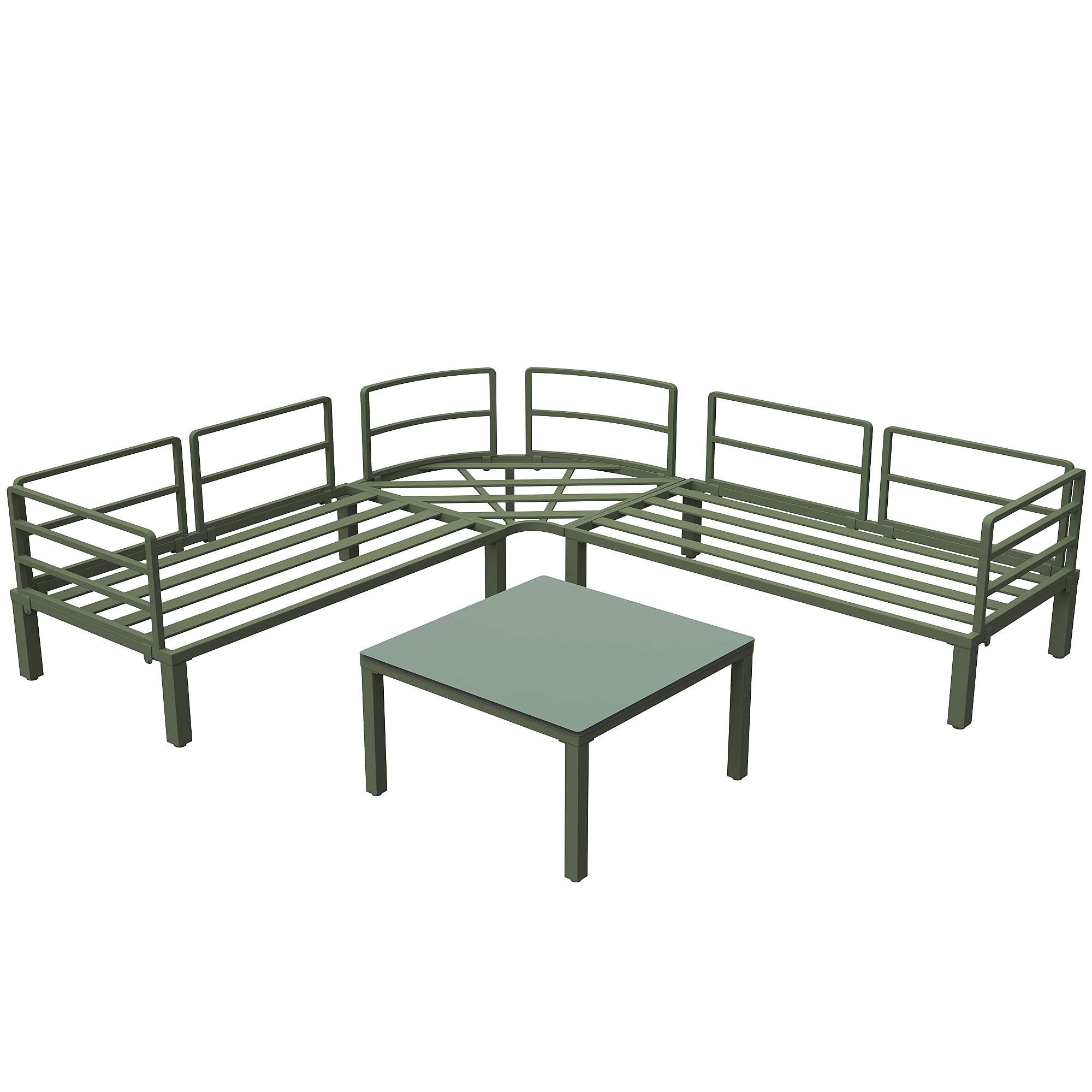 YAIXBNG Set De Muebles De Jardín Para 4-5 Personas – Sofá Esquinero + Mesa De Vidrio Templado, Marco De Hierro Galvanizado, Cojines Grises De 10 Cm, Patas Ajustables