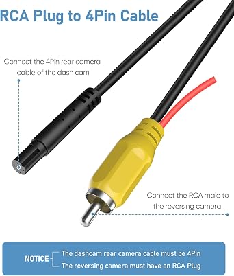 Backup Camera Video Cable CVBS RCA Male Connector to 4P Female Adapter Wire | RCA Plug to 4PIN Adapter Cable, 4Ft Connector Backup Camera to Dashcam Cord,Rear View Camera Video to Mirror Cam Cable