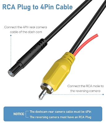 Backup Camera Video Cable CVBS RCA Male Connector to 4 PIN Female Adapter Wire