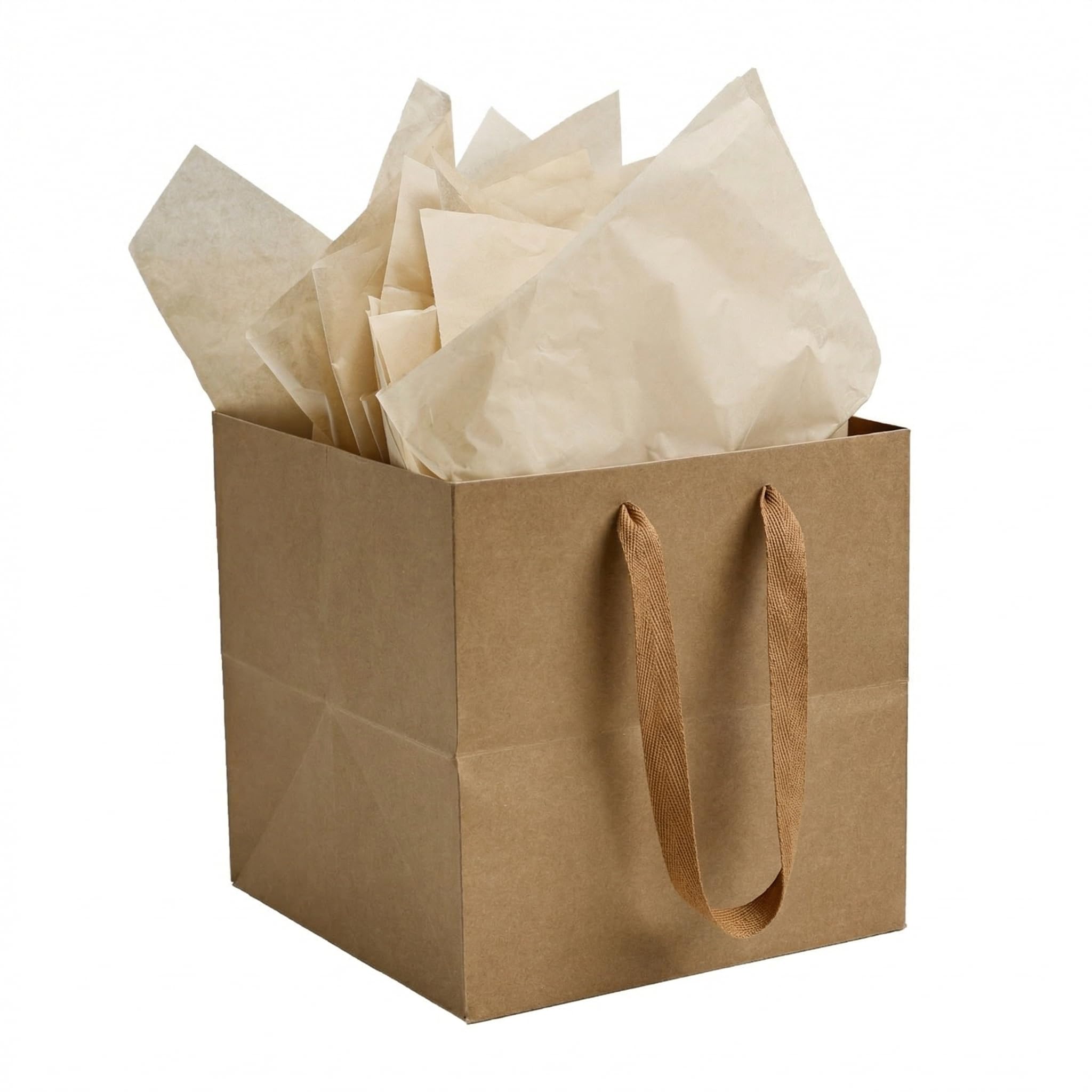 Papertide 4 Pack 6x6x6 inch Brown Square Gift Bags with Tissue Ppaper
