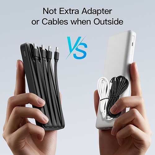 Miniatura 5 de Paquete de 2 cargadores portátiles de 10000 mAh 2026 con 4 cables integrados, paquete de batería PD 20W Travel Essentials, 5 salidas 2 entradas Slim