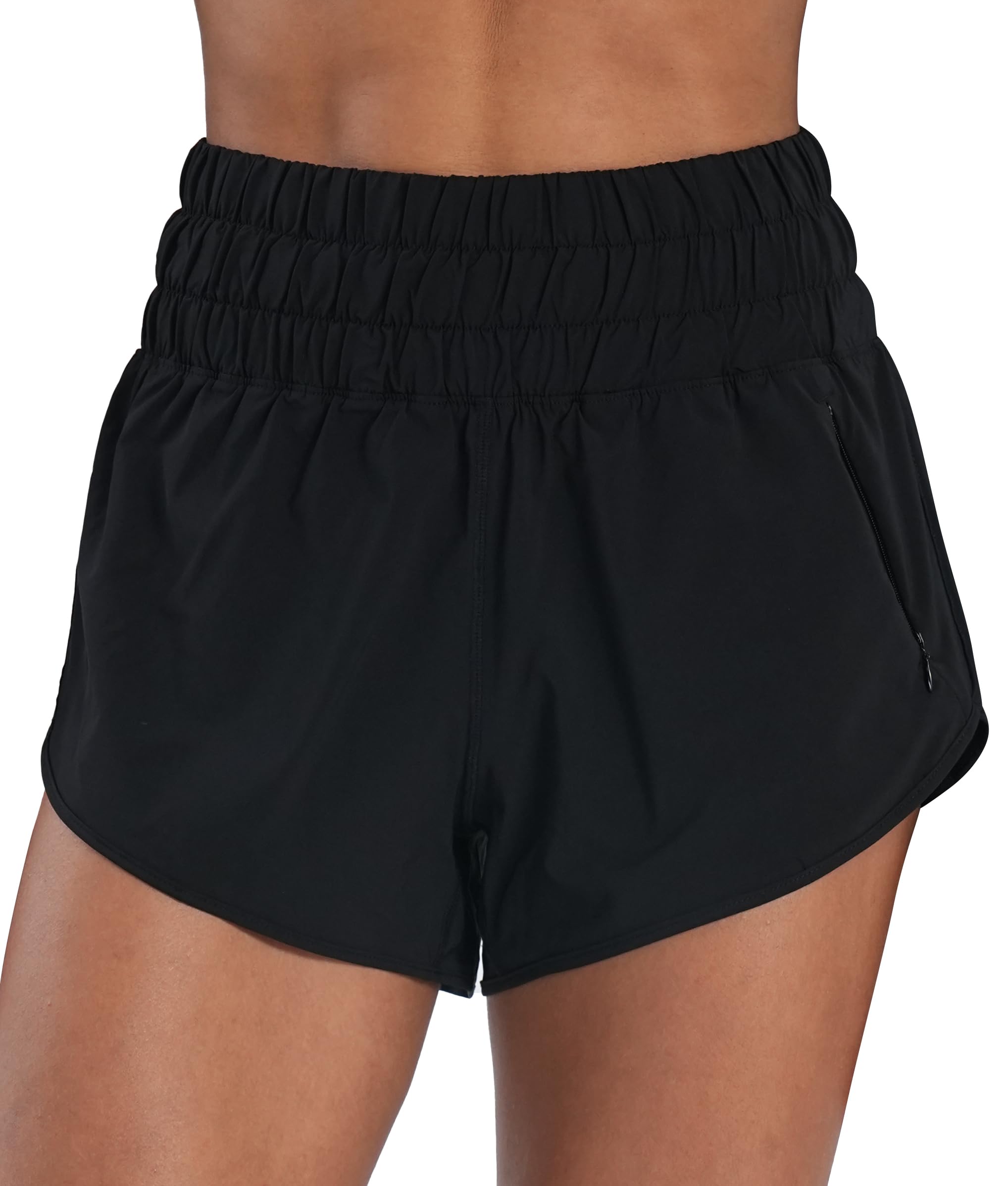 Sunzel Pantalones cortos deportivos de cintura alta para mujer, forro de malla de secado rápido, pantalones cortos de entrenamiento con bolsillos con cremallera