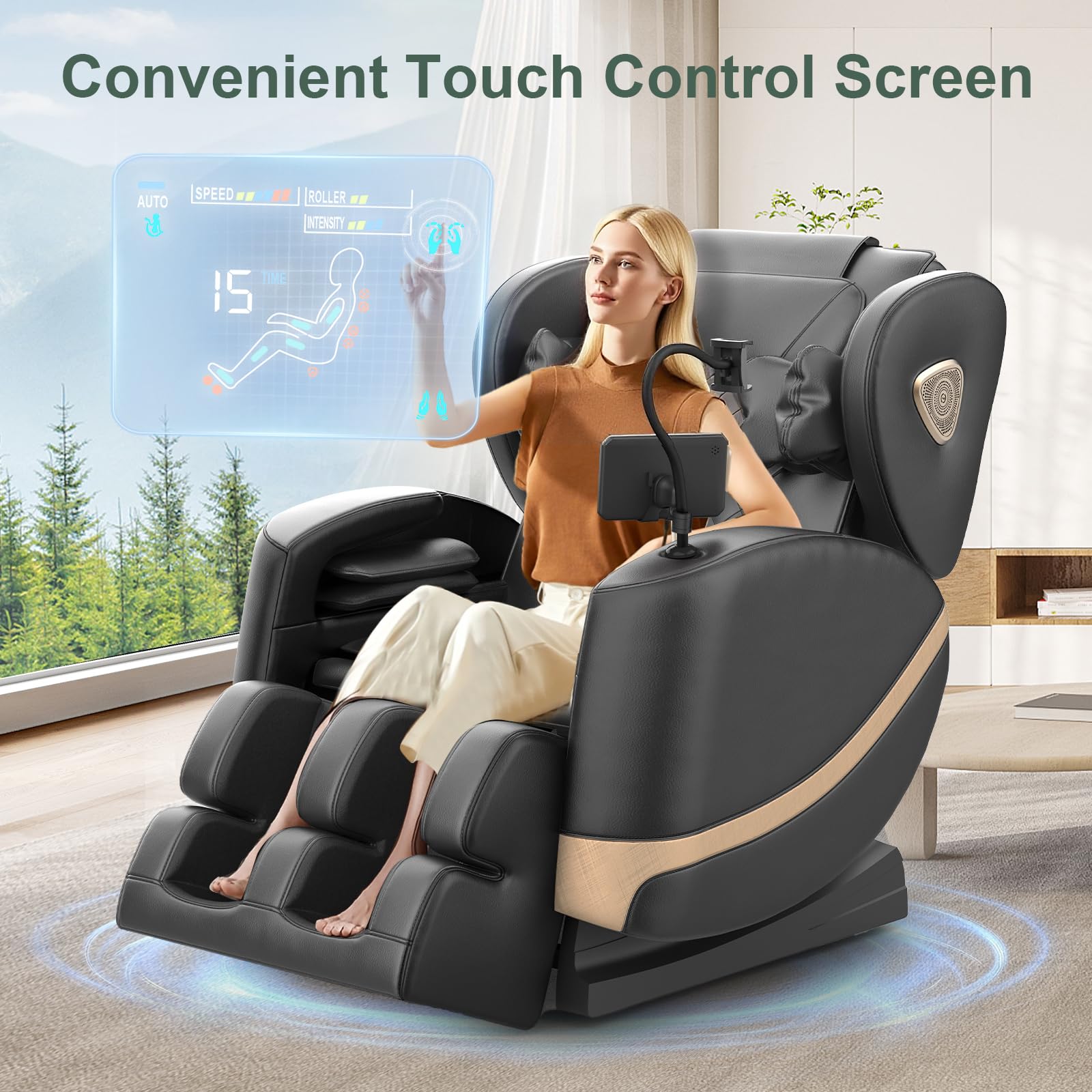 F FURNIMAT Massagesessel Ganzkörper, Zero Gravity Relaxsessel Massagestühle mit Taillen- und Beinheizung, Komfort-Airbags, Fußrollen, 10 Massagerollen, Bluetooth-Lautsprecher, Fernbedienung