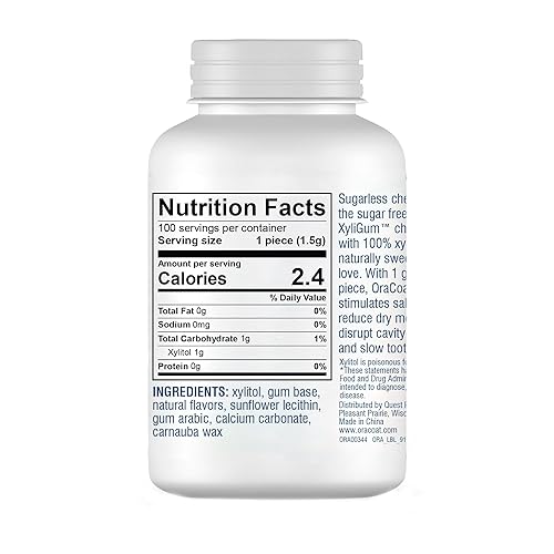 Miniatura 2 de OraCoat XyliGum Goma de mascar de boca seca sin azúcar, botella de 100 piezas, chicle de menta verde con xilitol para boca seca, ayuda a estimular