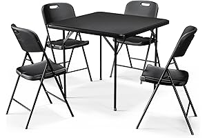 VECELO 34" Square Folding Card Table with 4 Portable Chairs