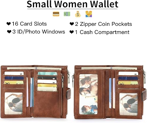 Miniatura 2 de GOIACII - Carteras para mujer con bloqueo RFID para tarjetas de crédito y 2 bolsillos con cremallera, cartera de cuero con 3 ventanas para