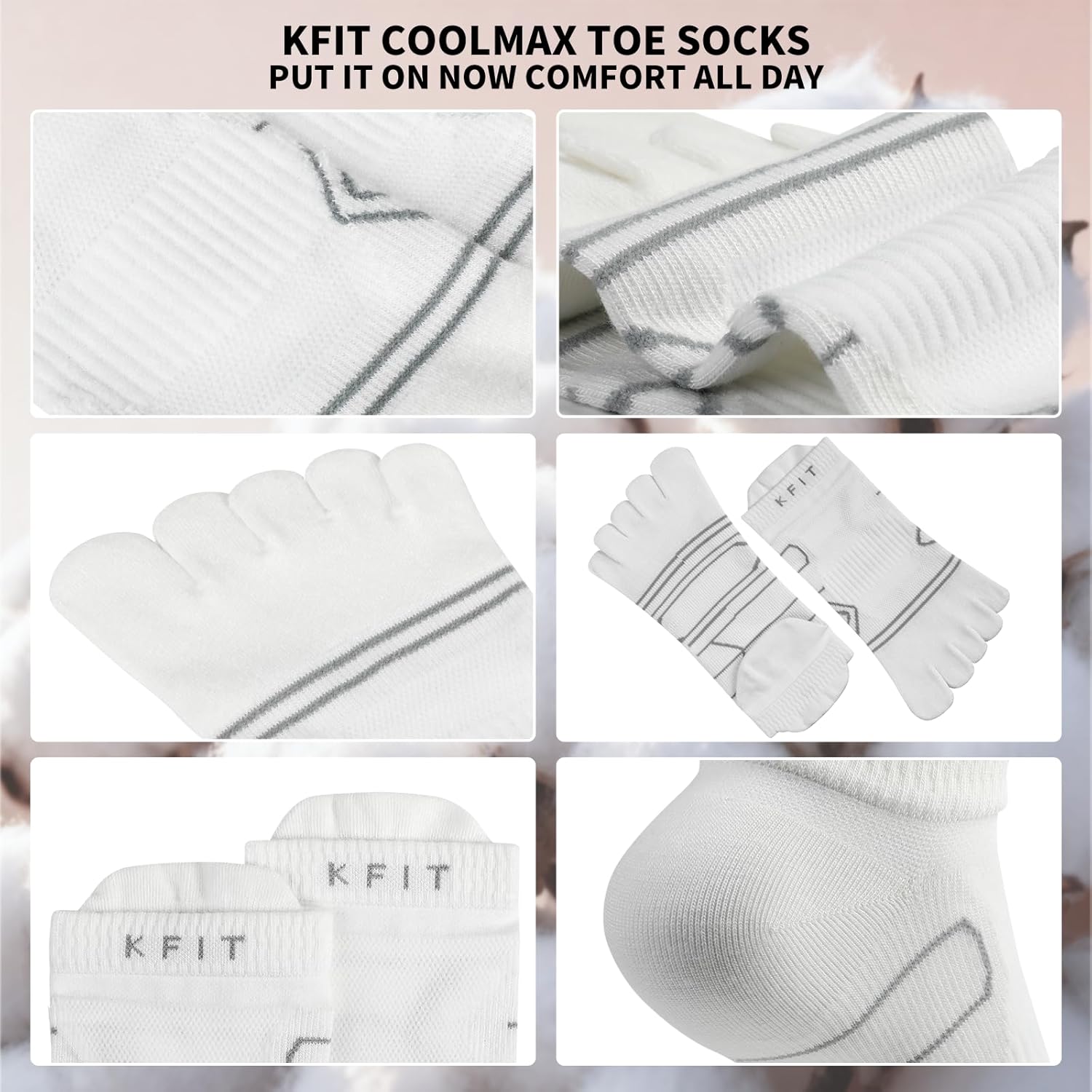 Kfit Toe Socks for Men Women COOLMAX Running Five Finger Socks Ankle Athletic Quick Dry Breathable Anti-Blisters 3 Pairs