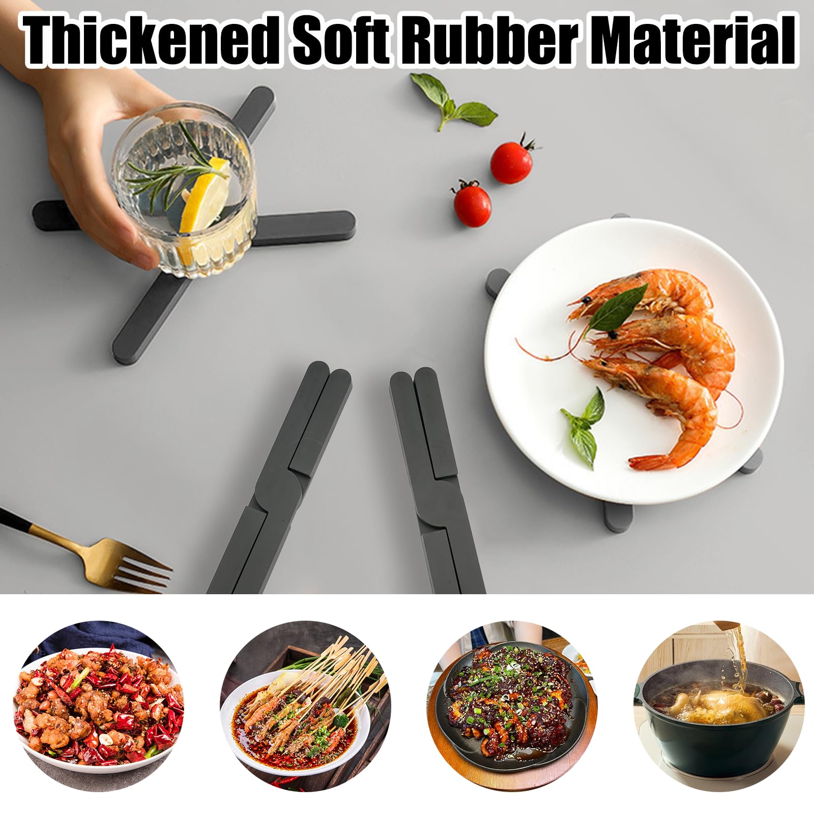 6x Silikon Topfuntersetzer Faltbar - Hitzebeständig Bis 230°C Schwarz & Grau