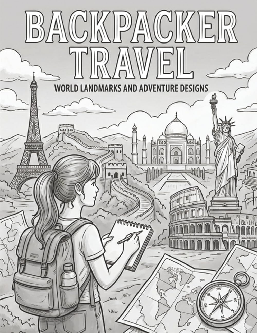Backpacker Travel Coloring Book: Backpacker Adventures Around the World – Relaxing World Landmarks and Travel Scenes
