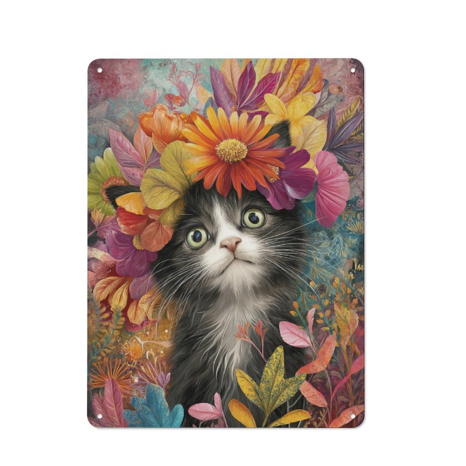 Junmoney Floral Feline Fantasy Retro Metal Sign 40X30cm For Garage Wall, For Home Interiors And Metal Sign Collectors