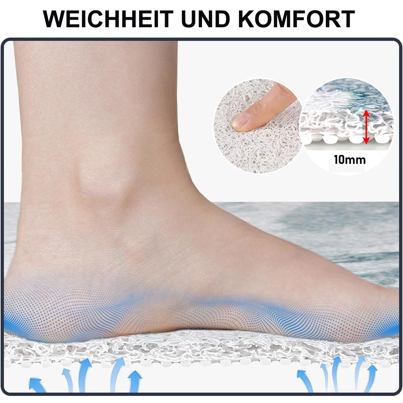 Badematte rutschfest 120X140 cm Strand Meer Wellen Duschmatten PVC Luffa Duschvorleger Weich mit Ablaufloch ohne Saugnäpfe für Duschkabine und Nassbereiche