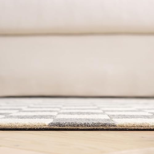 Miniatura 2 de MARTHA STEWART x SAFAVIEH MSR4760F - Alfombra de lana a cuadros contemporánea, hecha a mano, 5 x 8 pies, grismarfil