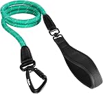 PetBonus Rope Dog Leash, 5 FT Heavy Duty Pet Nylon Leash with Auto Locking Aviation Aluminum Carabiner, Comfortable Padded Handle, Reflective Walking Training Lead for Medium Large Breeds (Black)