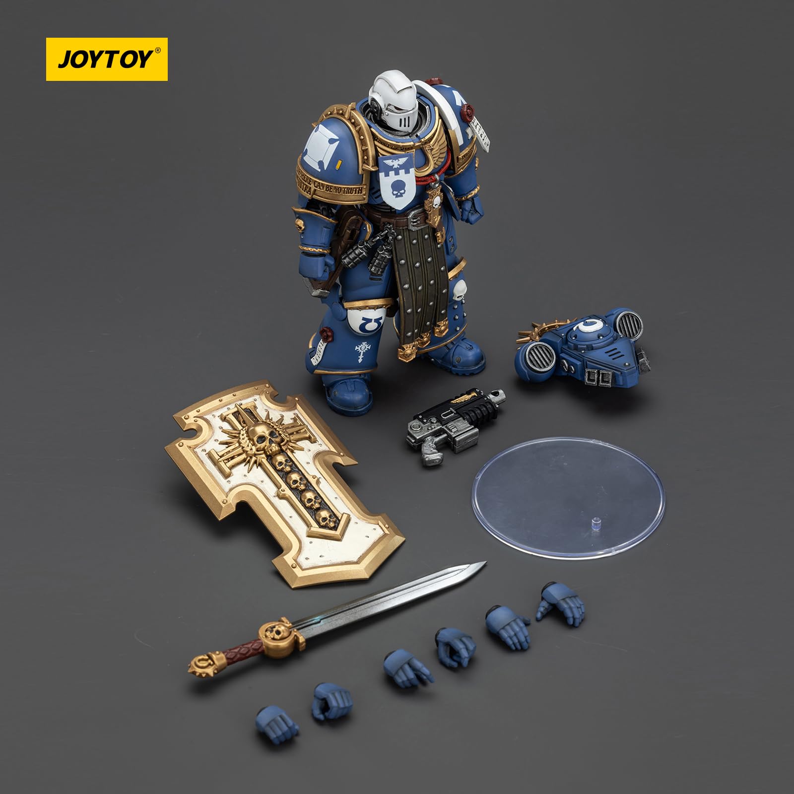 JOYTOY Warhammer 40k Ultramarines Torvald con Spada del Potere, Scudo Tempesta e Pistola a Impulsi 1/18 Figura d'Azione da Collezione e Modello da Esposizione