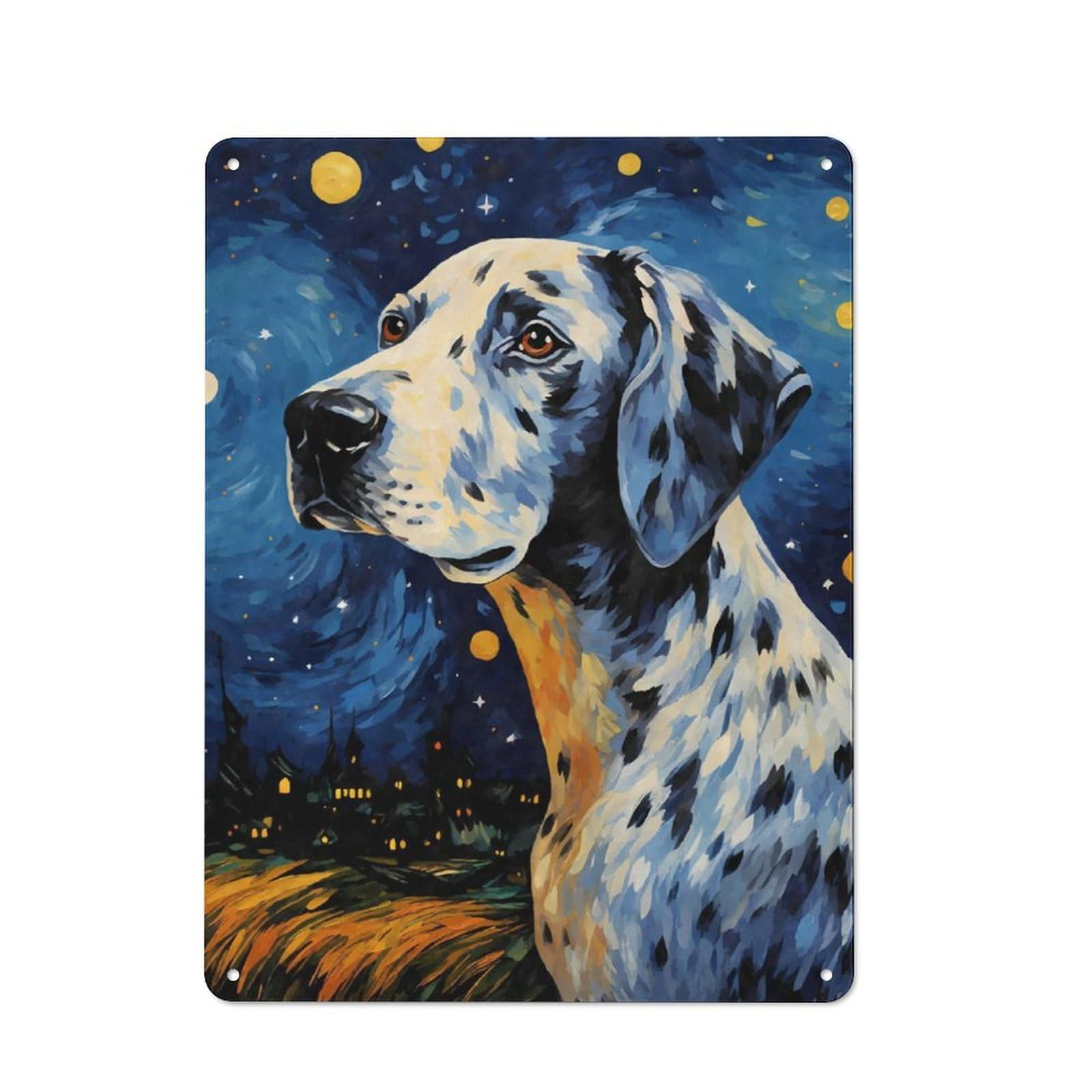 Junmoney Dalmatian Dog Starry Night Retro Metal Gift Sign 40X30cm, Home Wall Decor For Flat, Dorm Room, Lounge Or Cafe