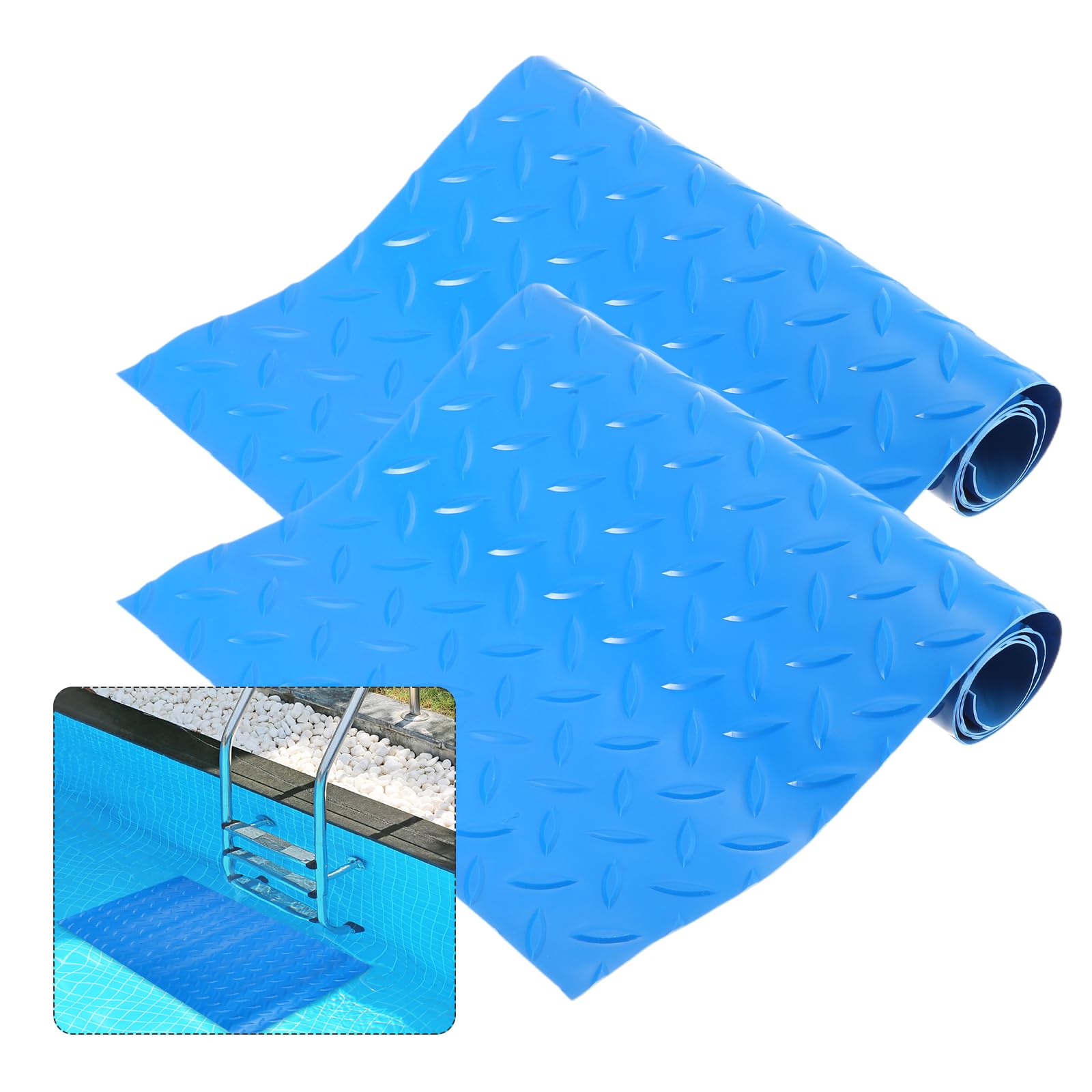 PATIKIL Swimming Pool Ladder Mat, (23" x 9") (2 Pcs), Non-Slip Protective Pool Ladder Pad Step Mat Liner Protection Pad with Stripe Texture, Suit for - Above Ground Steps/Pool Stairs