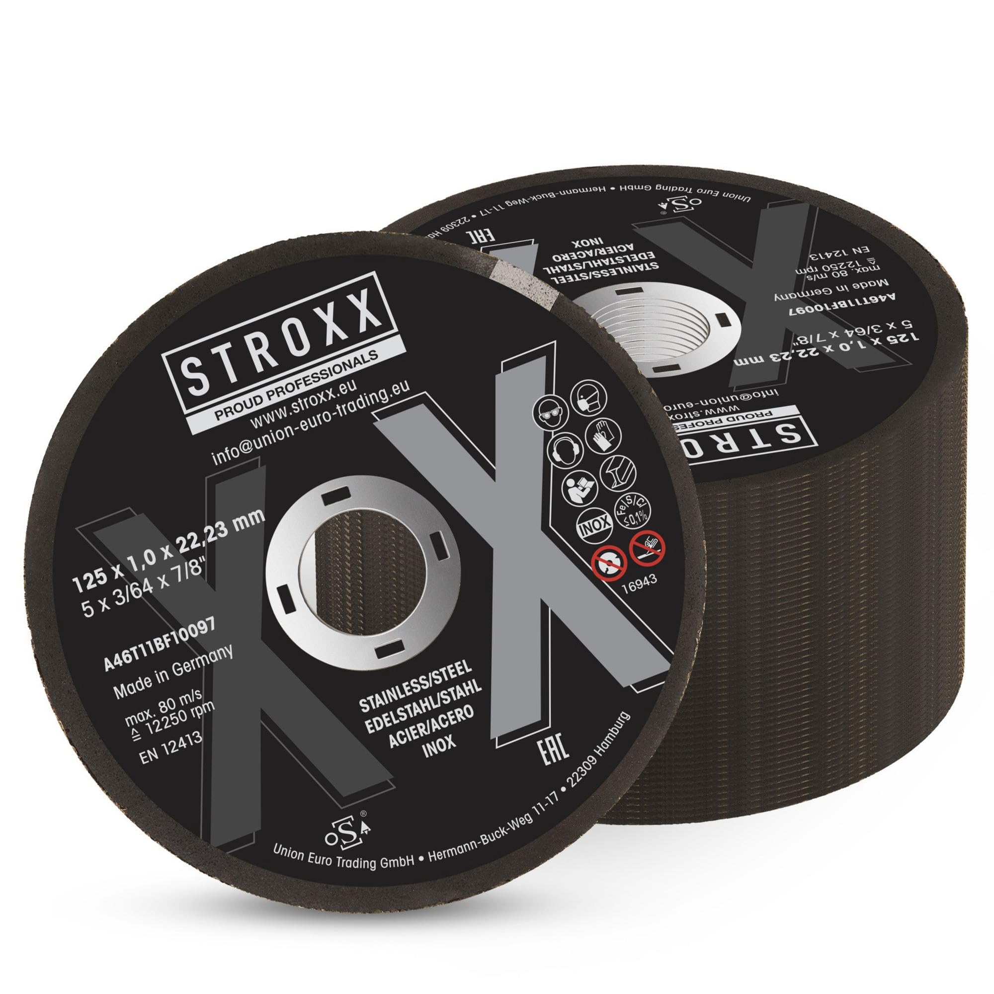 STROXX - 100x Trennschreibe 125mm - 125x1,0x22,23mm - Flexscheibe für Winkelschleifer - Langlebig - für Schleifen, Trenne und bearbeiten von Metallen, Edelstahl, Stein, Beton uvm.