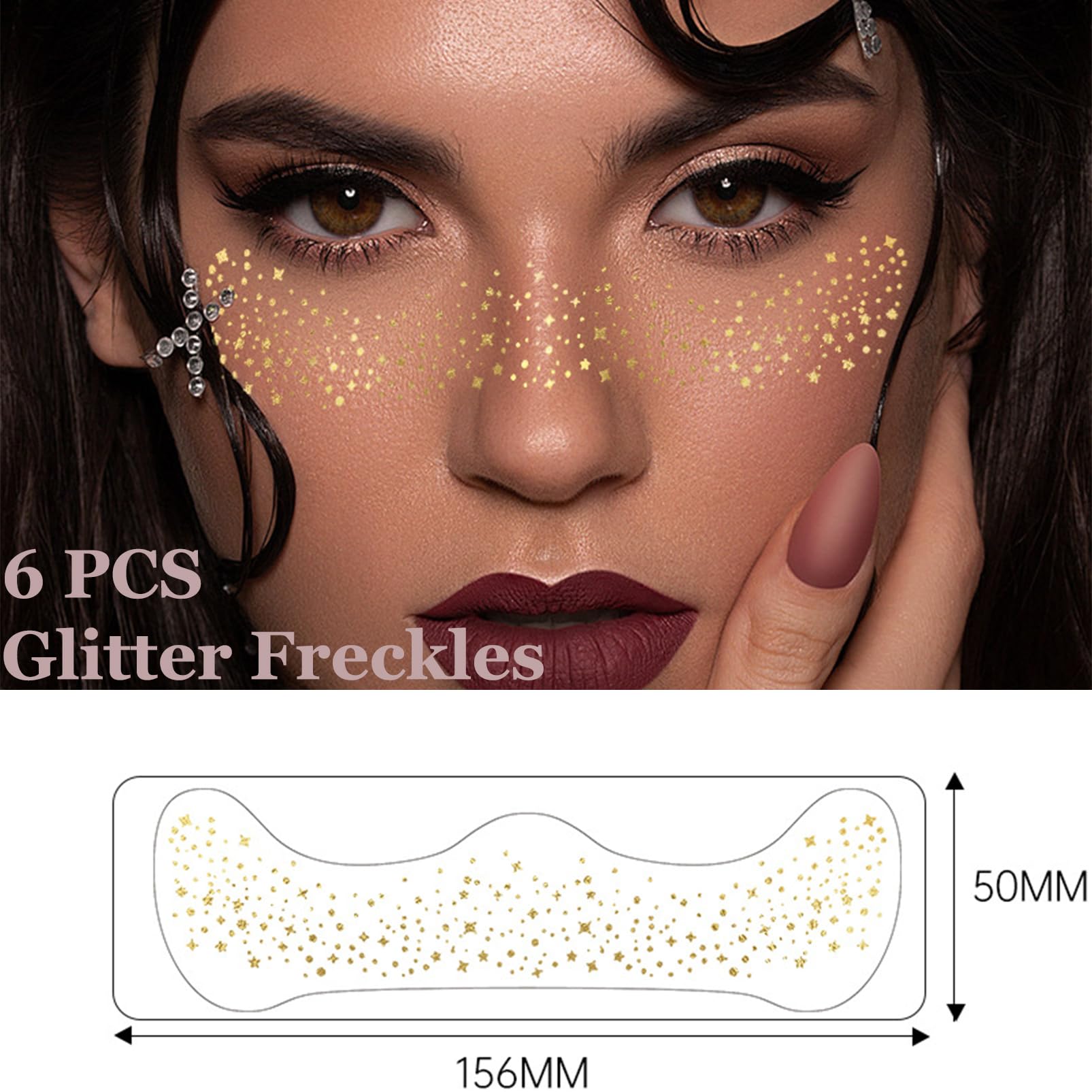 12PCS Holographic and Gold Glitter Freckles Face Tattoo,Multichrome Sparkle Makeup Patches Face Shimmer Tattoo Festival Essentials Waterproof Temporary MakeupTattoo for Teenagers & Women - Image 4