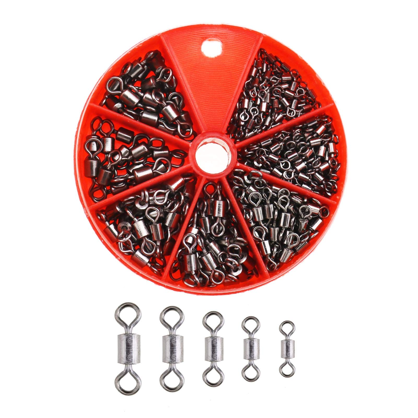 YINETTECH Round Corner 300pcs Fishing Swivels with Portable Organizer Box Rolling Copper