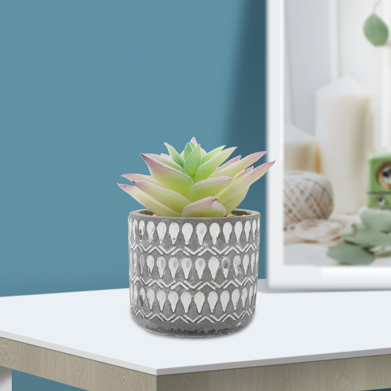 IMIKEYA Plante Artificielle en Céramique et Plastique 3 Pièces Succulente