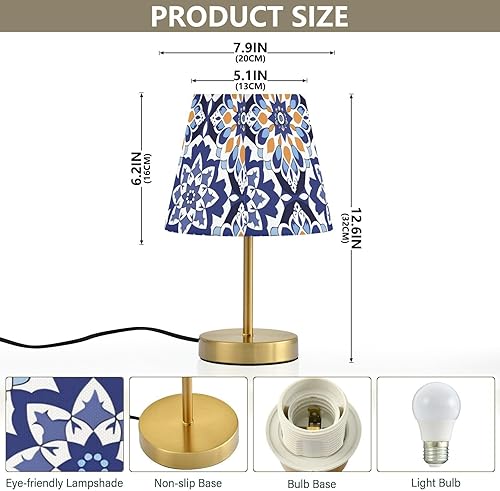 Miniatura 2 de Blue and White Retro Patterns Table Lamps 3 Way Dimmable Modern Lamps with Stylish Shade for Farmhouse Home Office Decor, Metal Base lampara de mesa