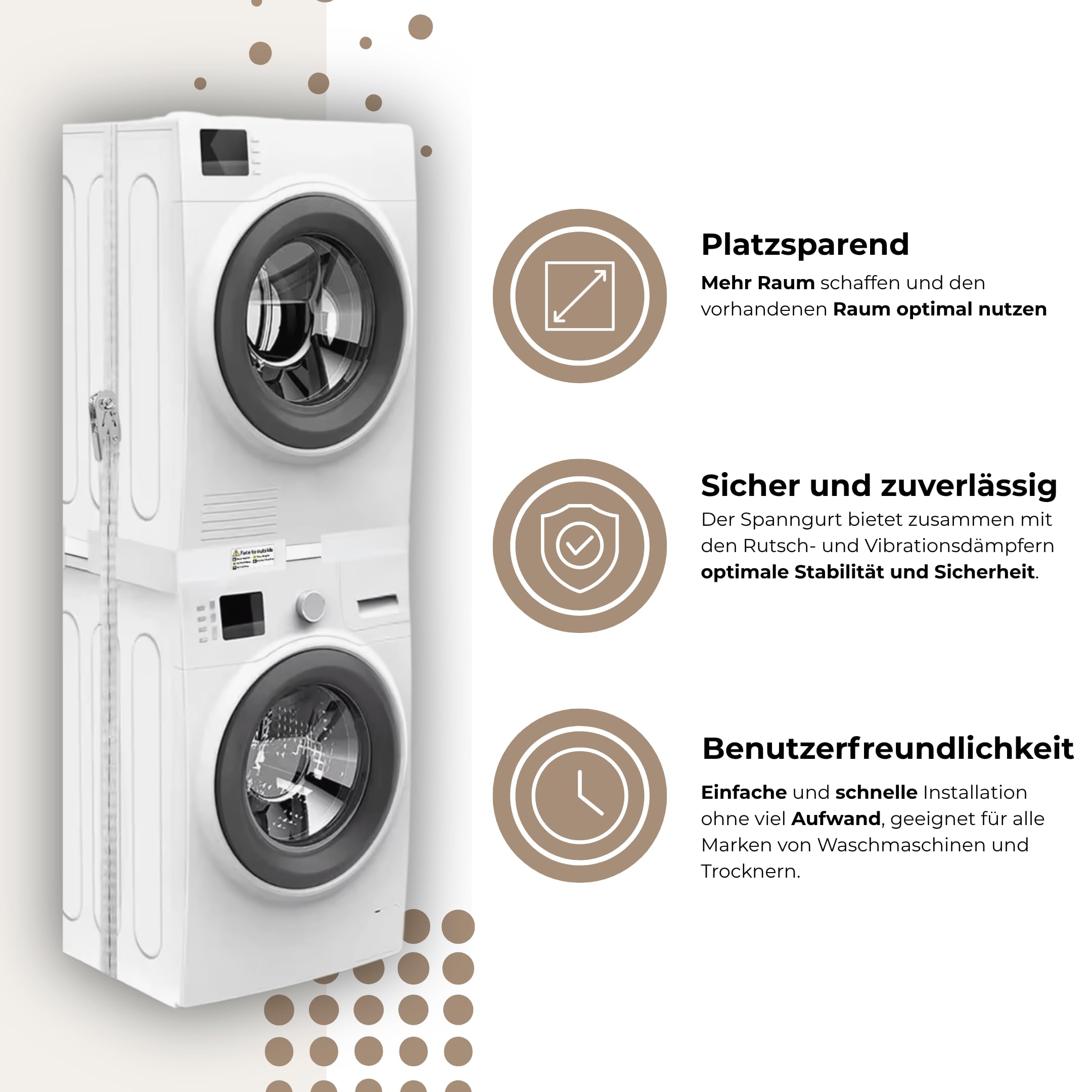 Universal-Stapel Kit - Verstellbarer Abstandshalter für Waschmaschine und Trockner - Langlebig und universell Geeignet für alle Marken - Effizient Platzsparend für Zuhause