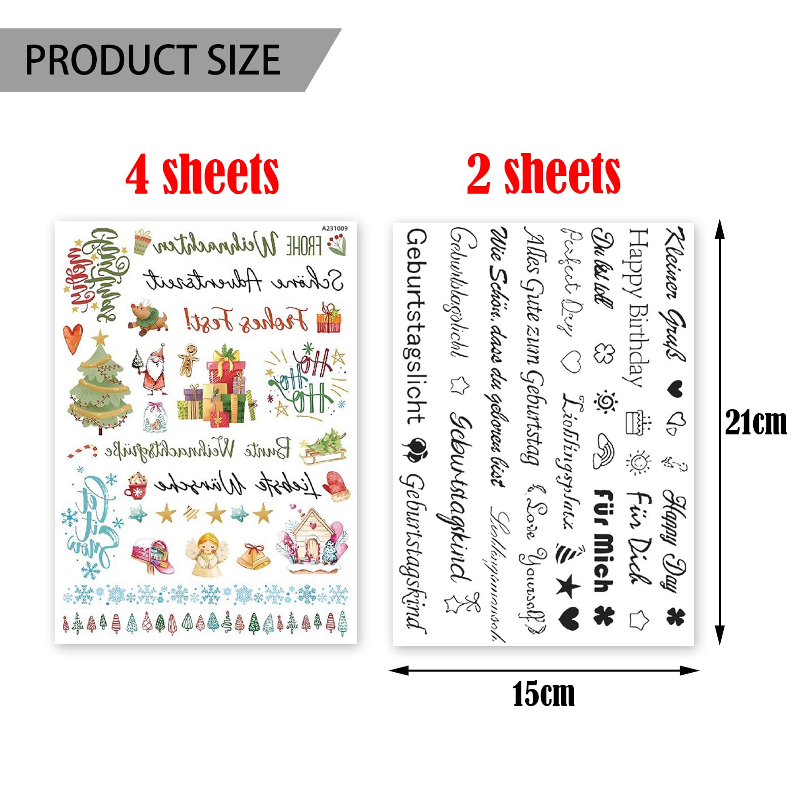 6 Bögen Kerzen-Tattoofolie Weihnachten - 80 Sprüche & 60 Motive, DIY Dekoration Für Kerzen