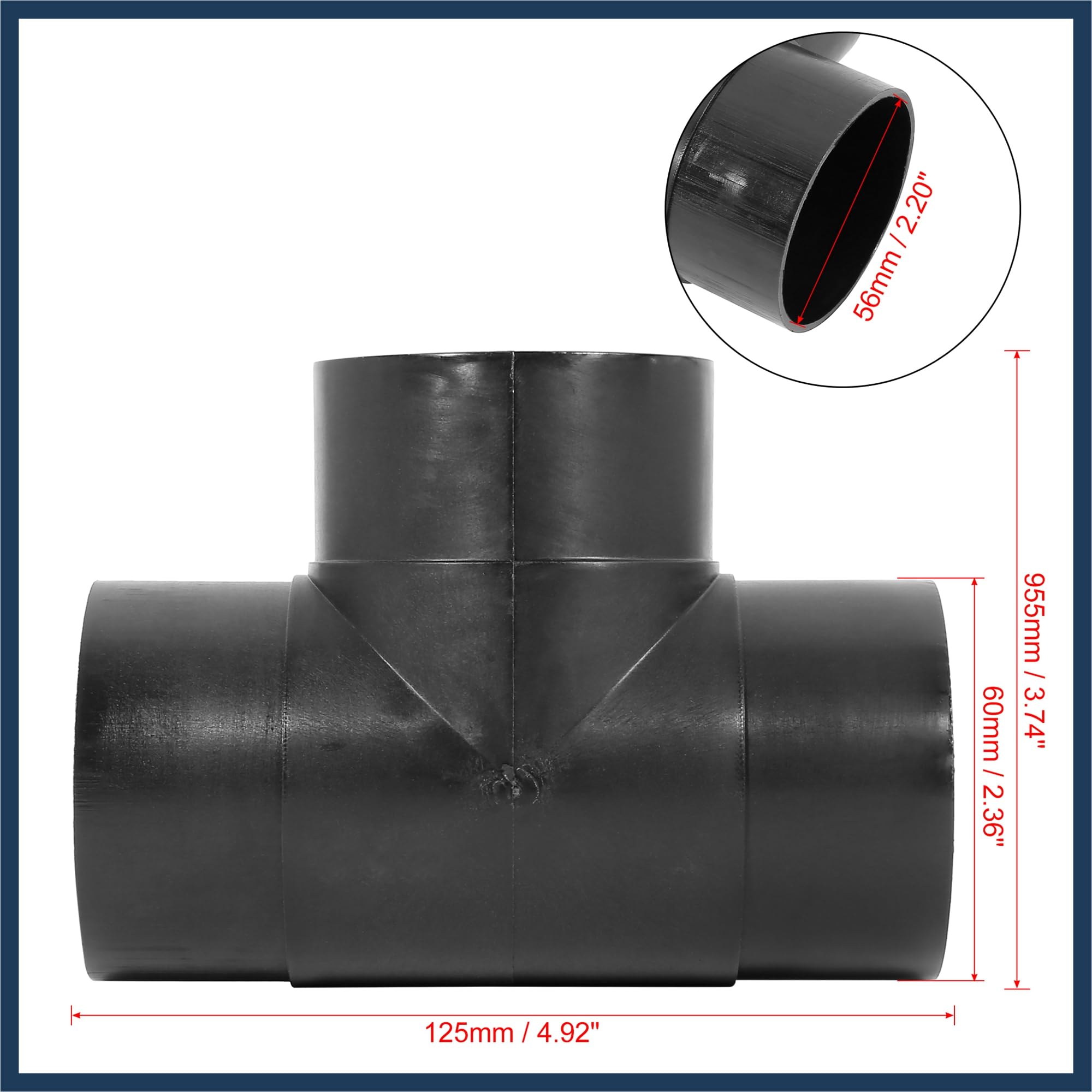 INFINAUTO 60mm Car 3 Way Air Ducting Elbow Pipe T Shape Outlet Connector Durable Material Stylish Design, Black, 18 x 12 x 6.5 cm - Image 3