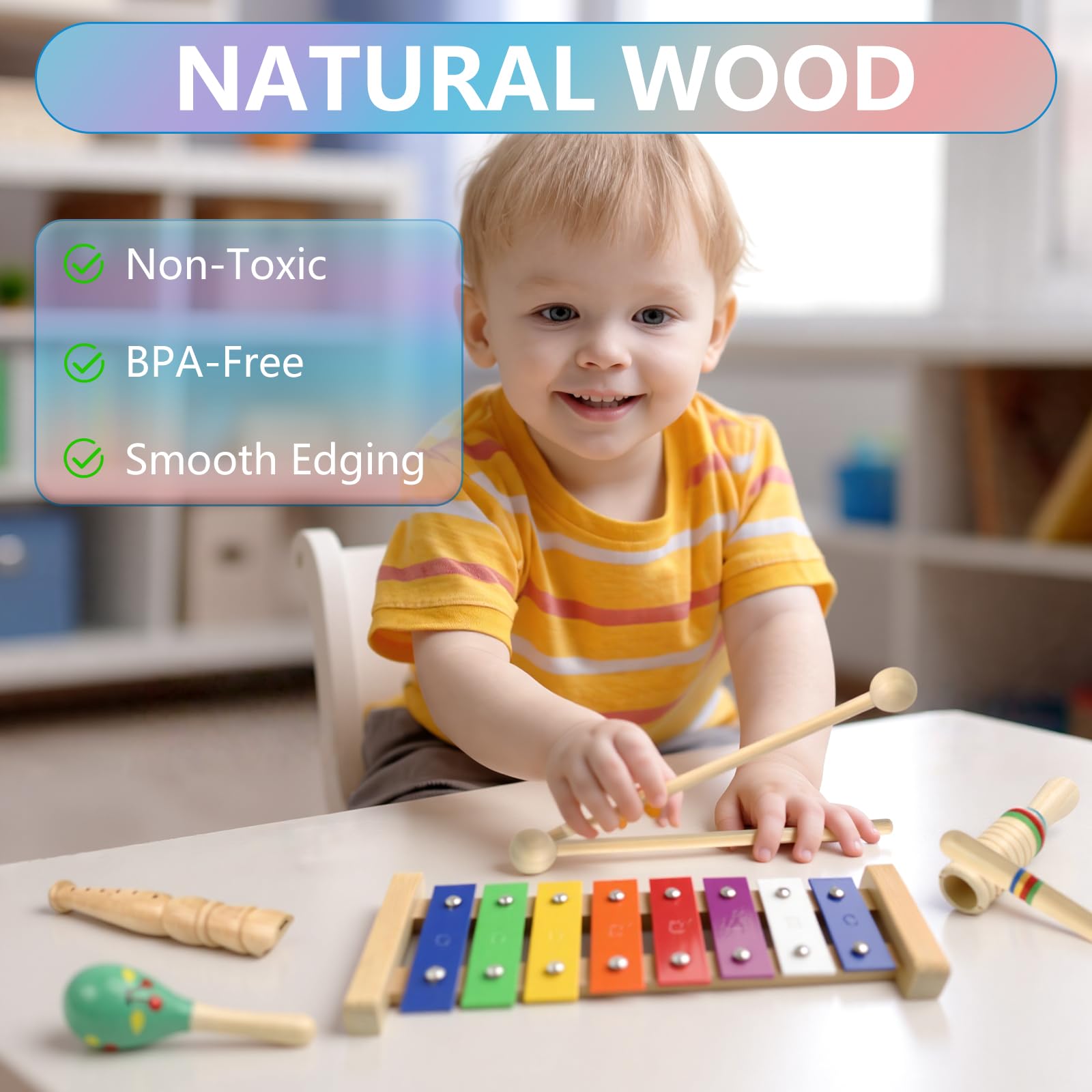 Wooden Kids Musical Instruments, Montessori Wooden Toys for Toddlers 1-5 years old - Image 3