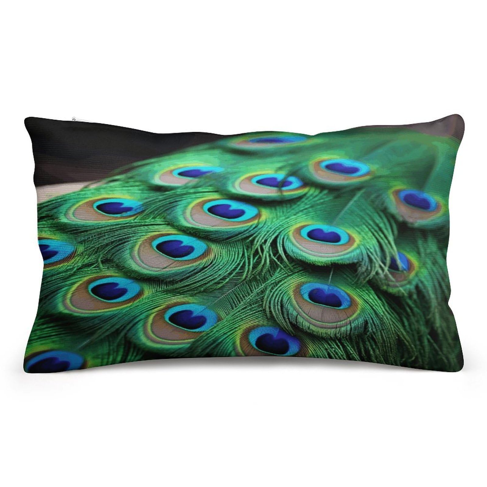 asbwuo Rectangular Decorative Throw Pillow Cover Soft Cushion Cover Green Peacock Feather Queen Pillow Cases for Couch Sofa Living Room Bed