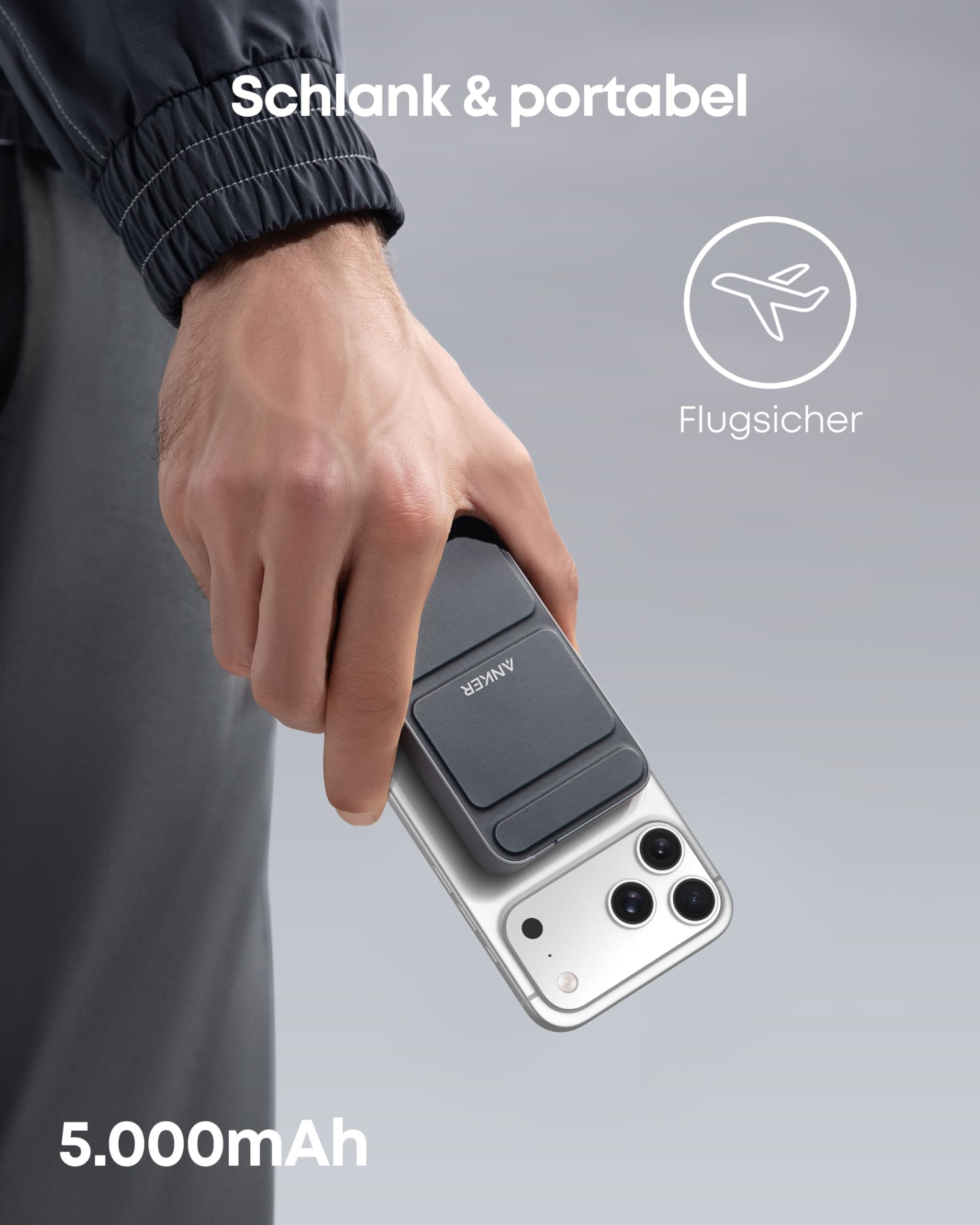 Anker 622 Magnetische Kabellose Powerbank (MagGo), 5000mAh Klappbare Magnetische Powerbank mit USB-C für iPhone 17/16/15/14/13/12, Interstellar