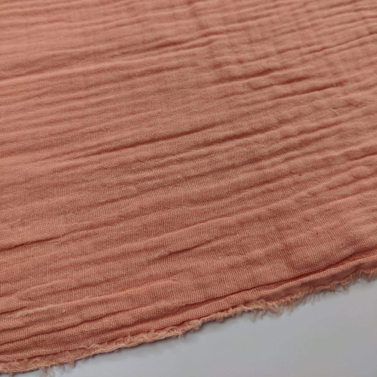 Double Gauze 100% Cotton Plain Fabric Dress Making Lightweight Muslin Baby Swaddle Blankets Scarves Summer Clothing | 53" - 135 cm Wide | per Half Metre (Salmon Pink)