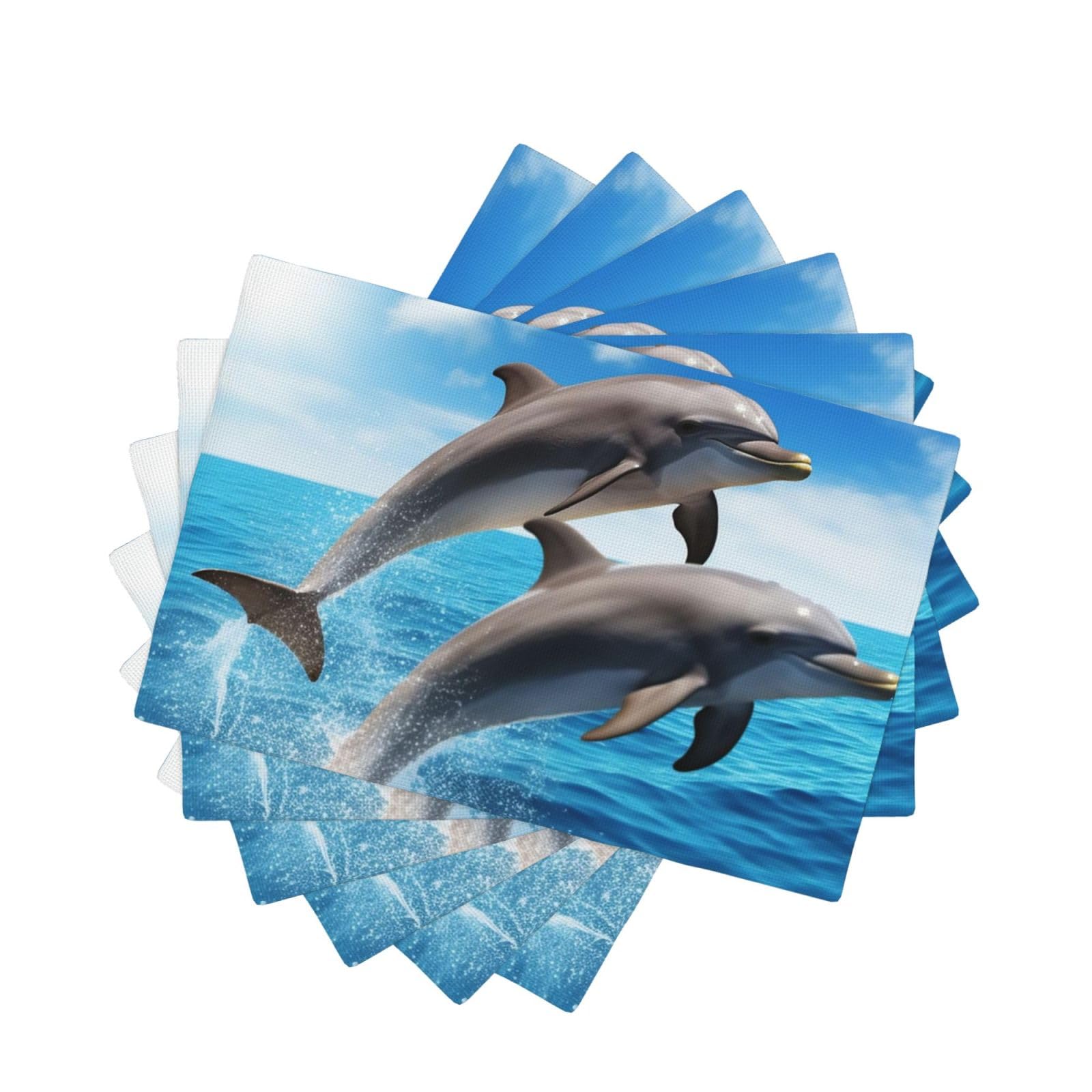 Placemats Set of One Size Washable Wipeable Table Mats Heat Resistant Weave Place Mats Two Dolphins Placemats Wrinkle Free Place Mats for Dining Table Kitchen Party Holiday Decoration 30 x 45 cm